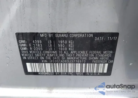 2018 Subaru Impreza 2.0I Premium from USA, damaged, VIN 4S3GTAD63J3718913